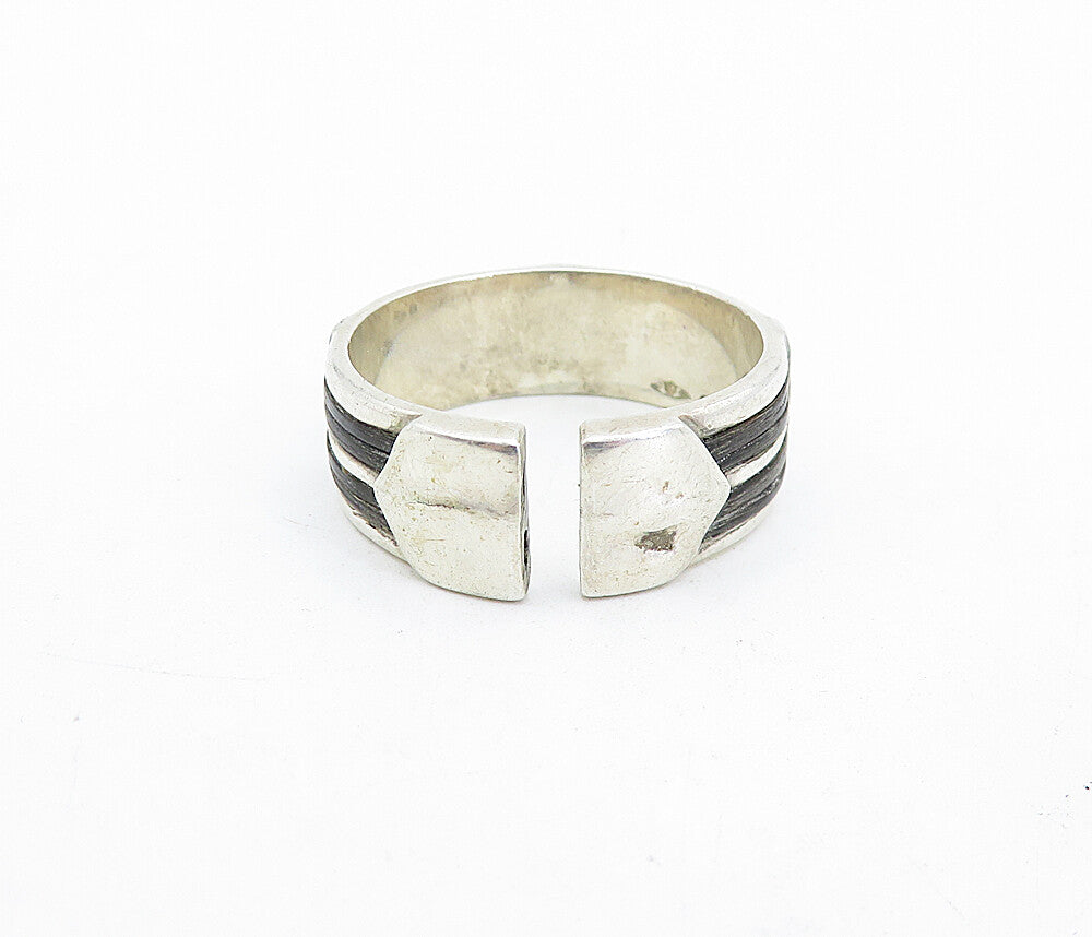 925 Sterling Silver  Vintage Shiny Two Tone Round Band Ring Sz 9.5  RG5112