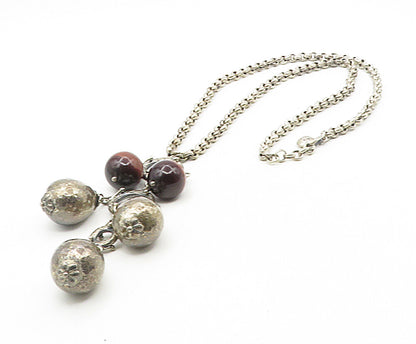 ILARIA 925 Silver Vintage Dangling Red Gemstone Chain Necklace  NE1769