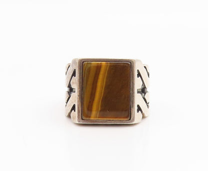 925 Sterling Silver Vintage Ring CHIMODA Bold Tiger's Eye Band  Sz 6.5  RG35463