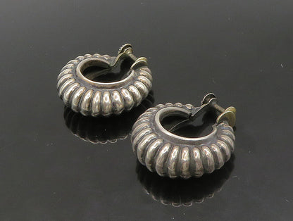 MEXICO 925 Silver  Vintage Fluted Hollow Non Pierce Hoop Earrings  EG11455
