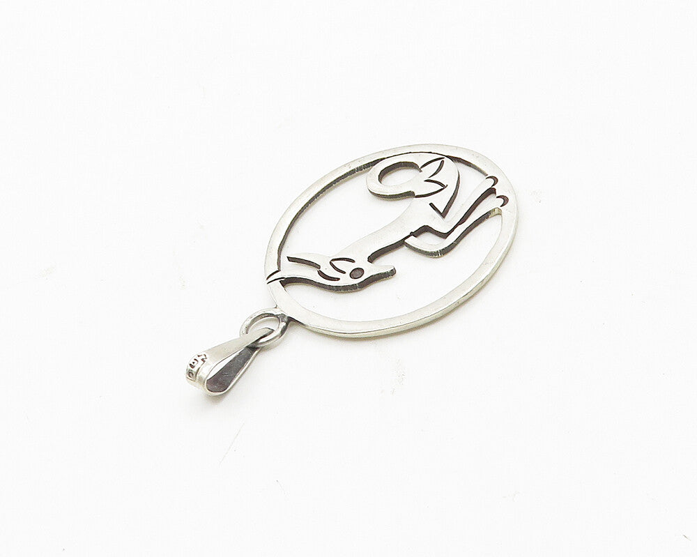 MEXICO 925 Sterling Silver  Vintage Gazelle Open Circle Animal Pendant PT14693