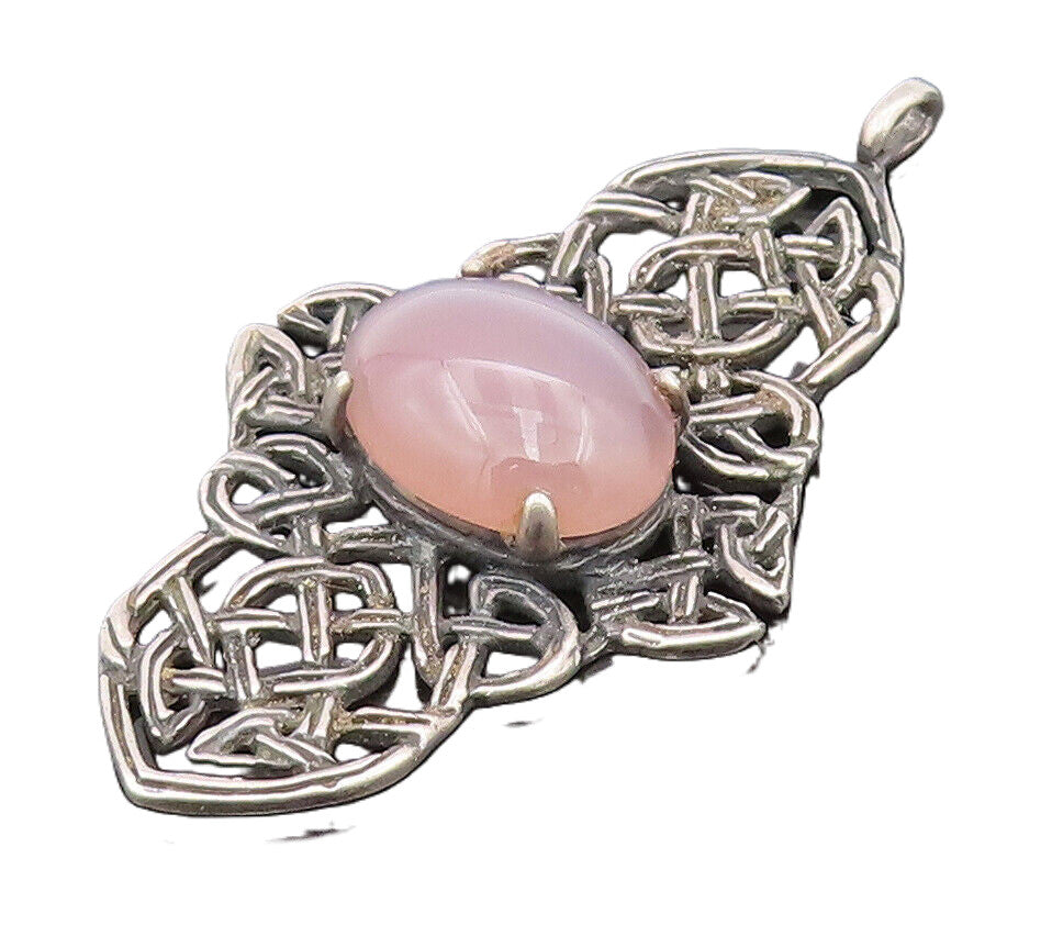 925 Sterling Silver  Vintage Lavender Cabochon Quartz Celtic Pendant  PT22057