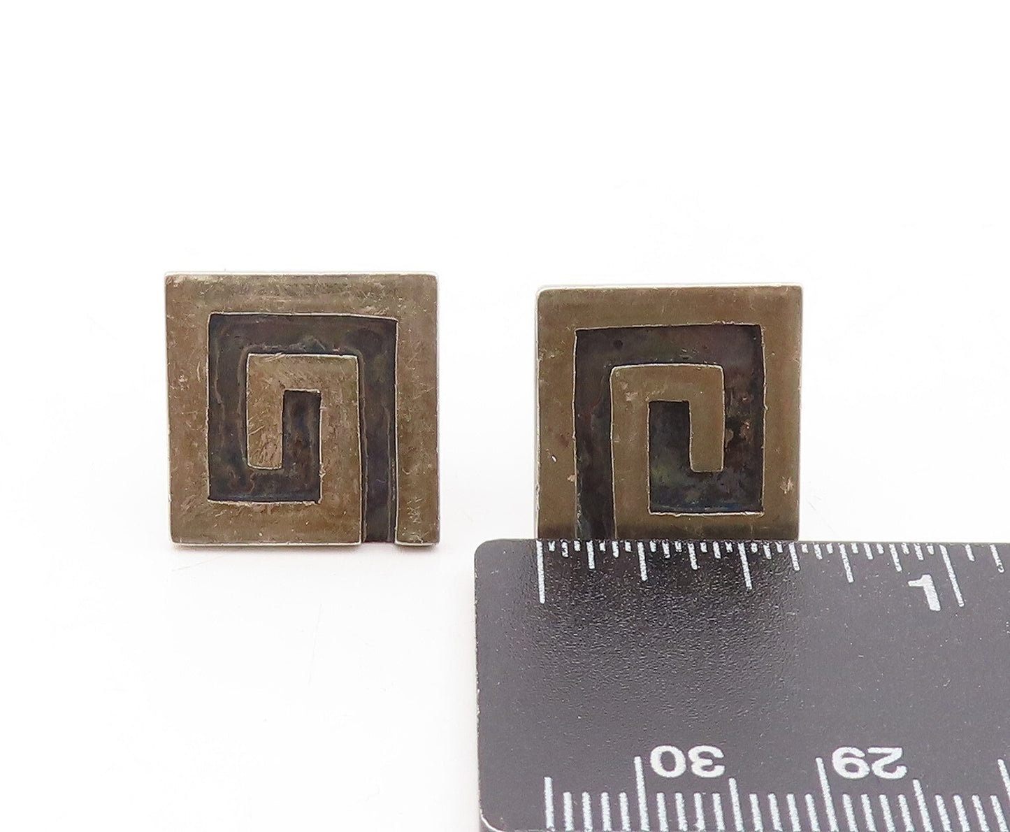 925 Sterling Silver Vintage Cuff Links DERGIO TAXCO Dark Tone Maze Key  TR3828