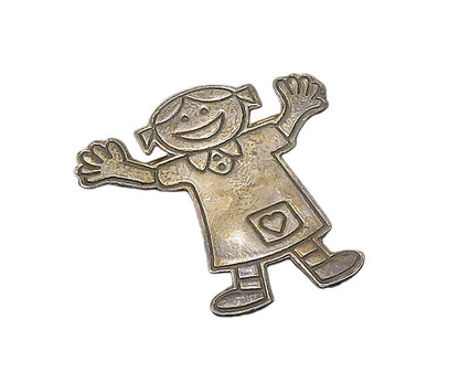 MEXICO 925 Sterling Silver  Vintage Happy Little Girl Brooch Pin  BP8489