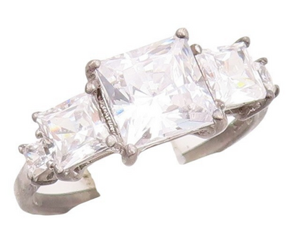 925 Sterling Silver Vintage Ring Square Cut Topaz Brutalist inlay  Sz 8  RG29965