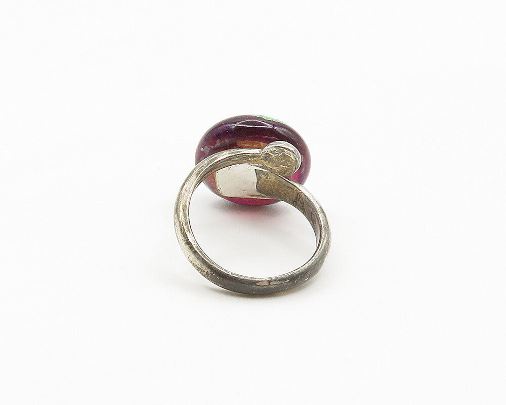 925 Sterling Silver  Vintage Dichroic Glass Bypass Band Ring Sz 6.5  RG17752
