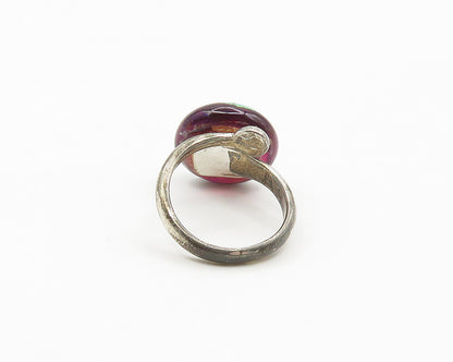 925 Sterling Silver  Vintage Dichroic Glass Bypass Band Ring Sz 6.5  RG17752
