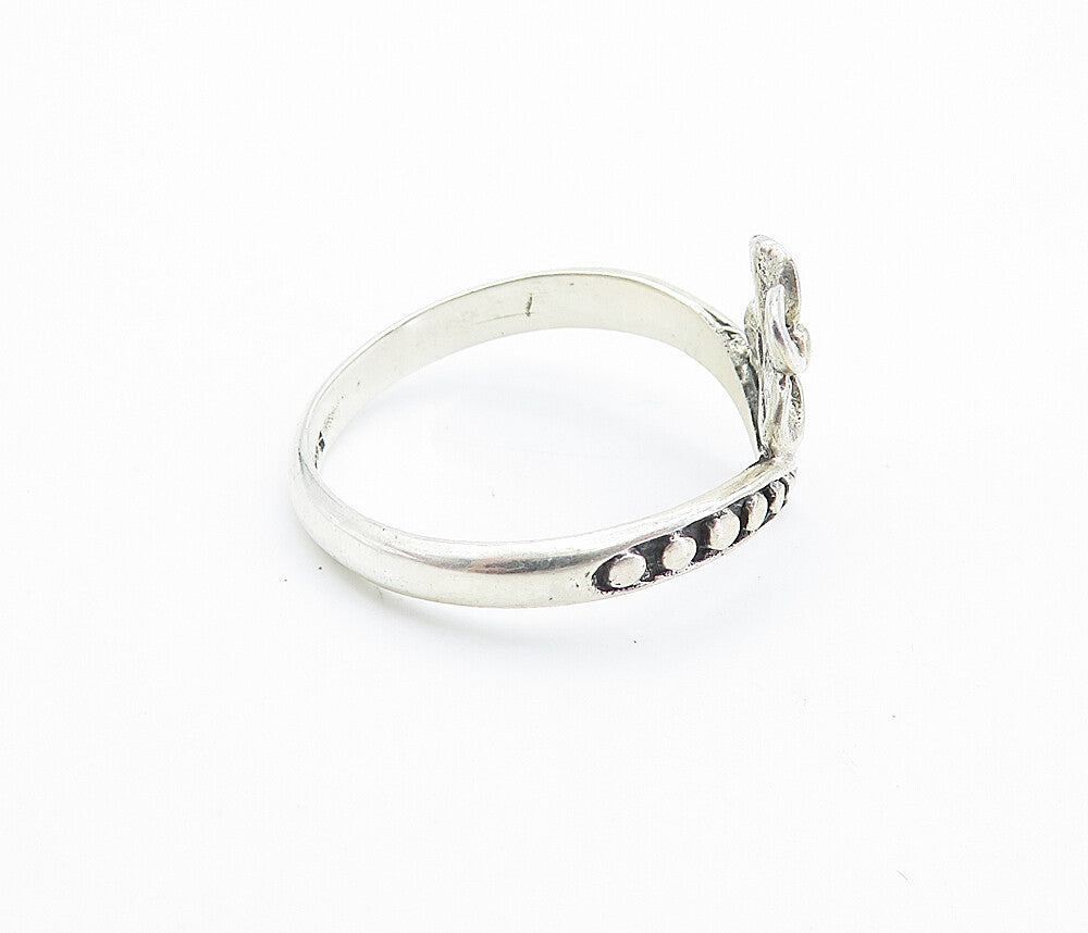 925 Sterling Silver Flower Motif Pointed Shiny Band Ring Sz 7.5 RG8087