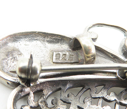 925 Sterling Silver  Vintage Red Topaz Swirl Wing Butterfly Brooch Pin  BP2922