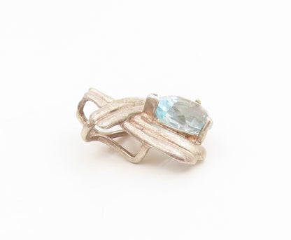 925 Sterling Silver Vintage Pendant Faceted Blue Topaz Crossover Charm  PT25480