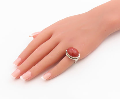 925 Sterling Silver Vintage Ring Chunky Cabochon Carnelian Band  Sz 6  RG36263