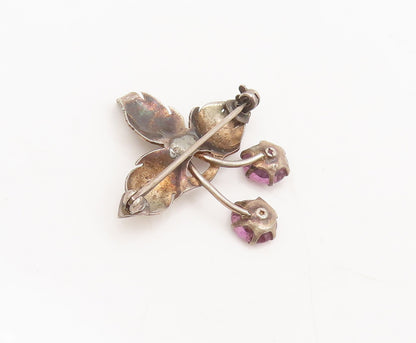 925 Sterling Silver  Vintage Purple Topaz Cutout Leaf Brooch Pin  BP10521