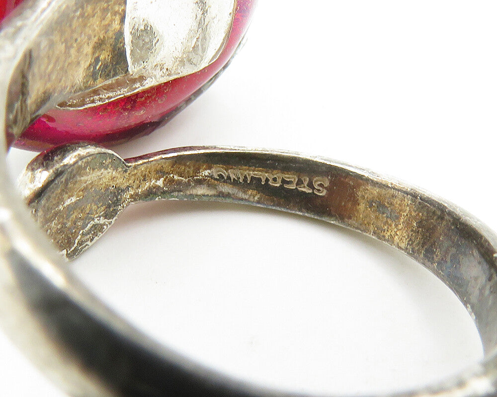 925 Sterling Silver  Vintage Dichroic Glass Bypass Band Ring Sz 6.5  RG17752