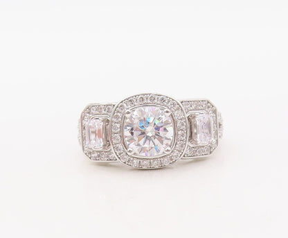 925 Sterling Silver Vintage Ring Round Rectangle Cut CZ Inlay  Sz 7 RG30643