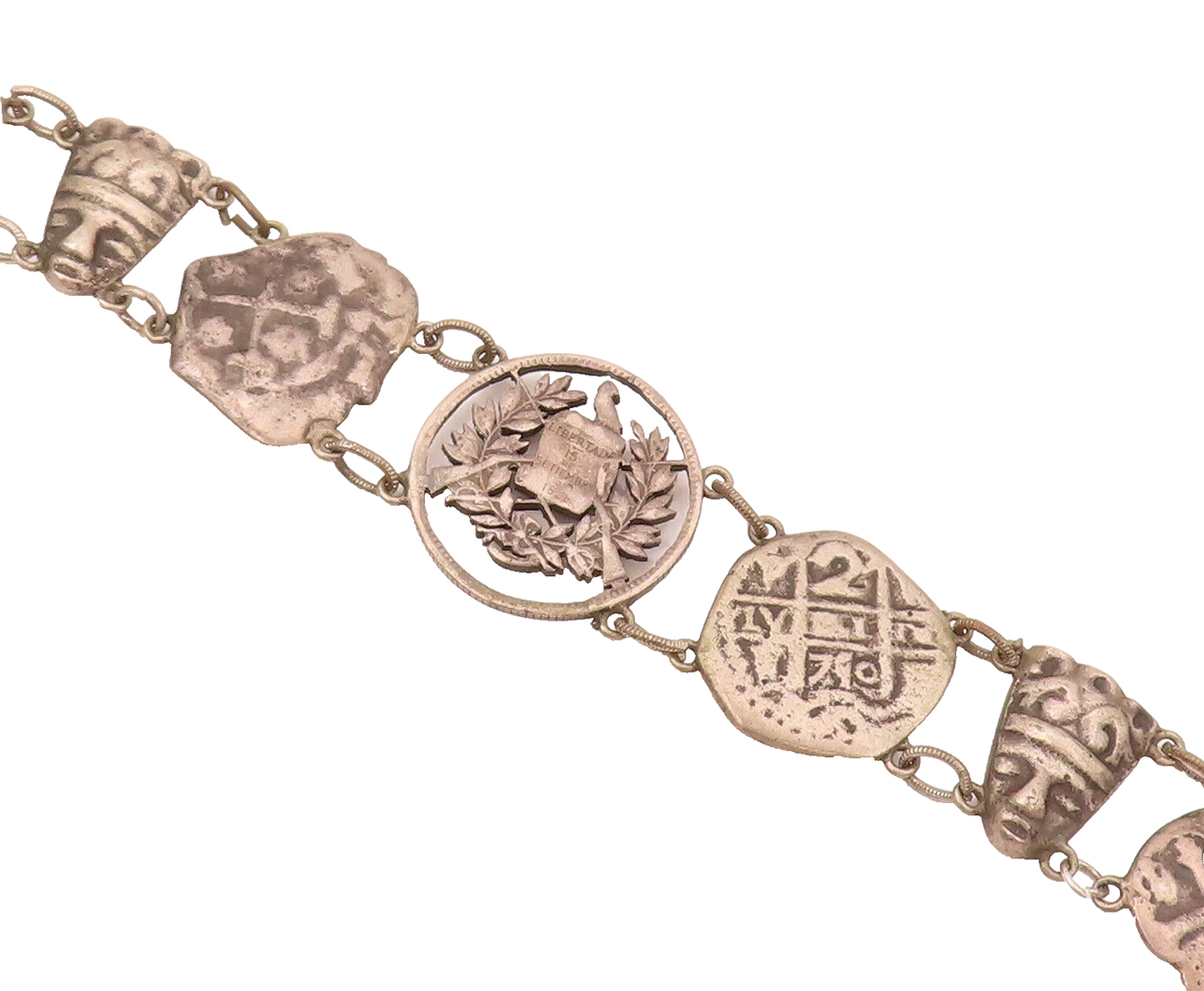 925 Sterling Silver  Vintage Antique Stencil Roman Cutout Link Bracelet BT9921