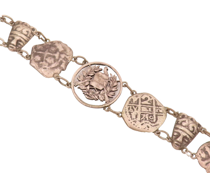 925 Sterling Silver  Vintage Antique Stencil Roman Cutout Link Bracelet BT9921