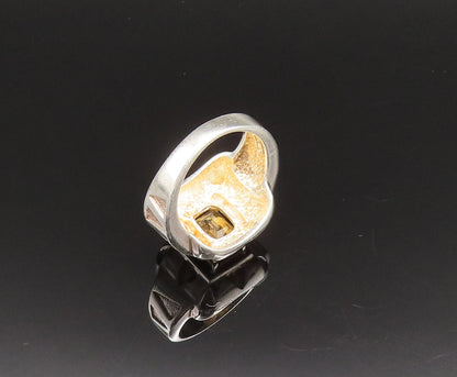 925 Sterling Silver Vintage Engraved Frame Citrine Square Ring Sz 7.5 RG25571