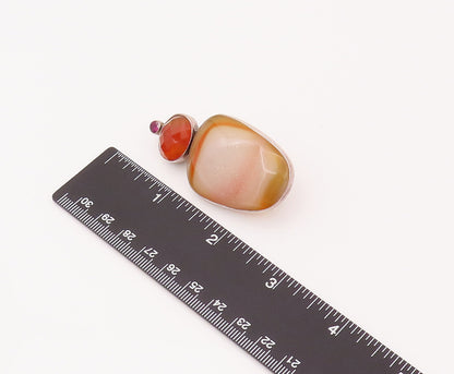 925 Sterling Silver Vintage Designer Agate Citrine Rhodolite Brooch Pin TR3501