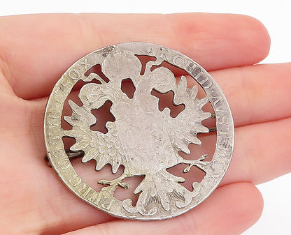 925 Sterling Silver  Vintage Antique Austrian Coin Emblem Brooch Pin  BP2434
