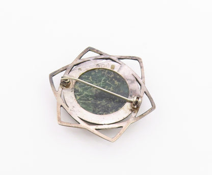 ENGLAND 925 Sterling Silver  Vintage Cabochon Green Stone Brooch Pin  BP9319