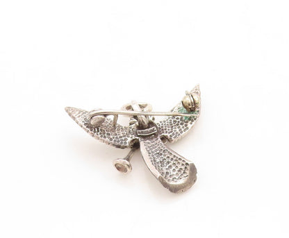 925 Sterling Silver Vintage Brooch Pin Dark Tone Angel Playing Music  BP11388