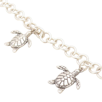 925 Sterling Silver Vintage Bracelet Etched Nautical Sea Turtle Link  BT11668