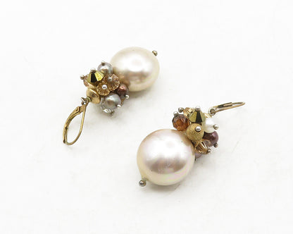 925 Silver & 14K GOLD  Vintage Petite Pearls Cluster Drop Earrings  EG6634