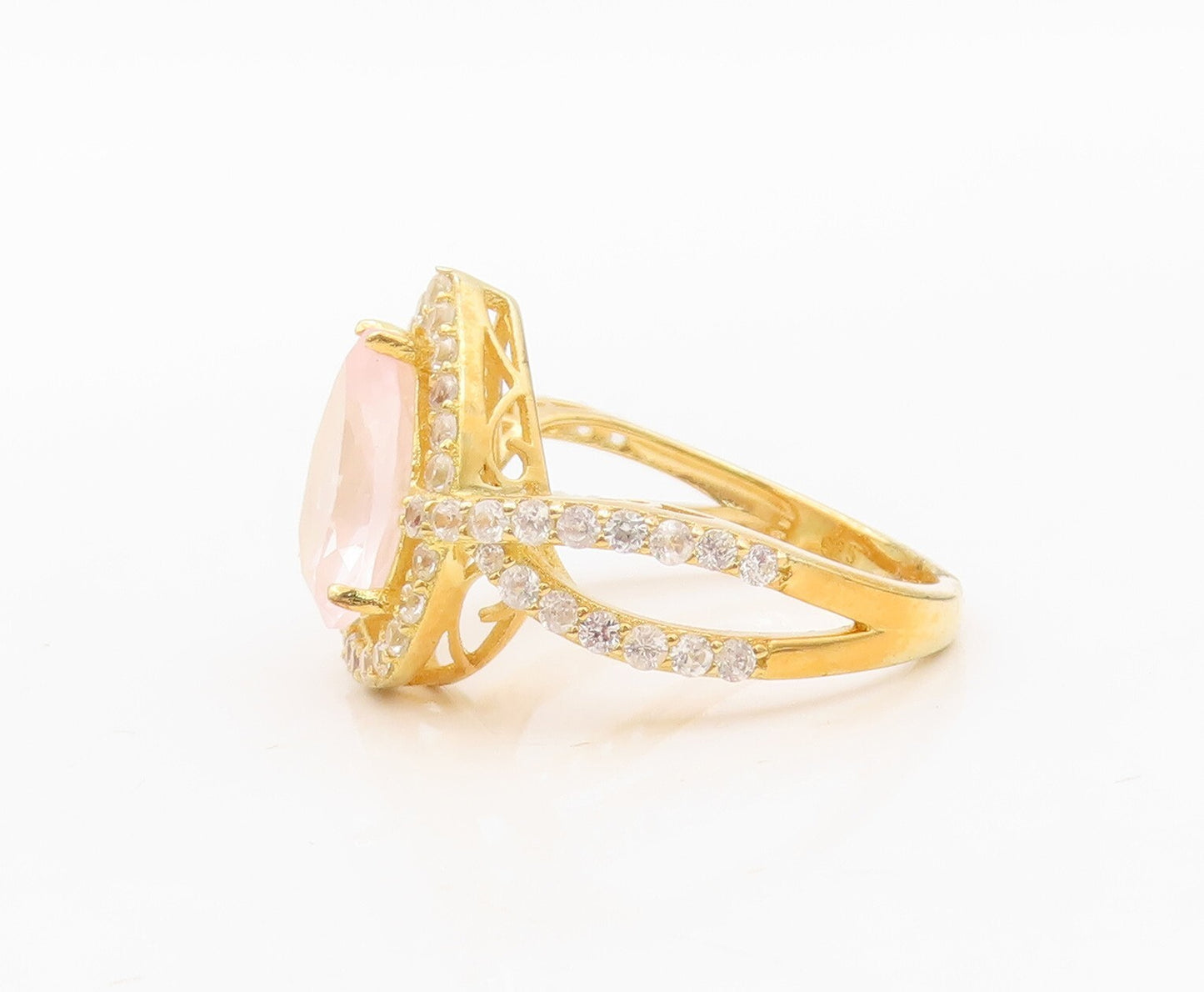 925 Sterling Silver Vintage Ring Gold Plated Drop Gemstone & CZ  Sz 7.5  RG30476