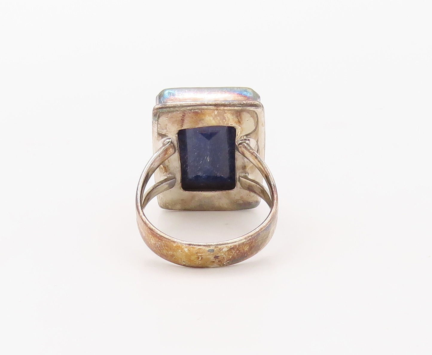 925 Sterling Silver Vintage Ring Rectangle Cut Lapis Lazuli  Sz 9.5  RG30763