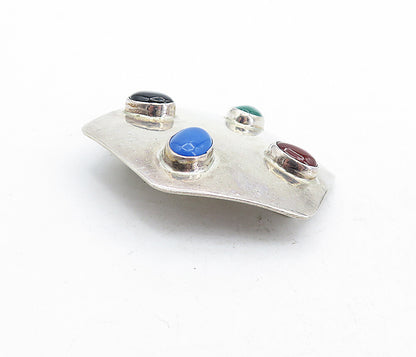 MEXICO 925 Silver  Vintage Black Onyx & Topaz Hexagon Shape Brooch Pin  BP2042