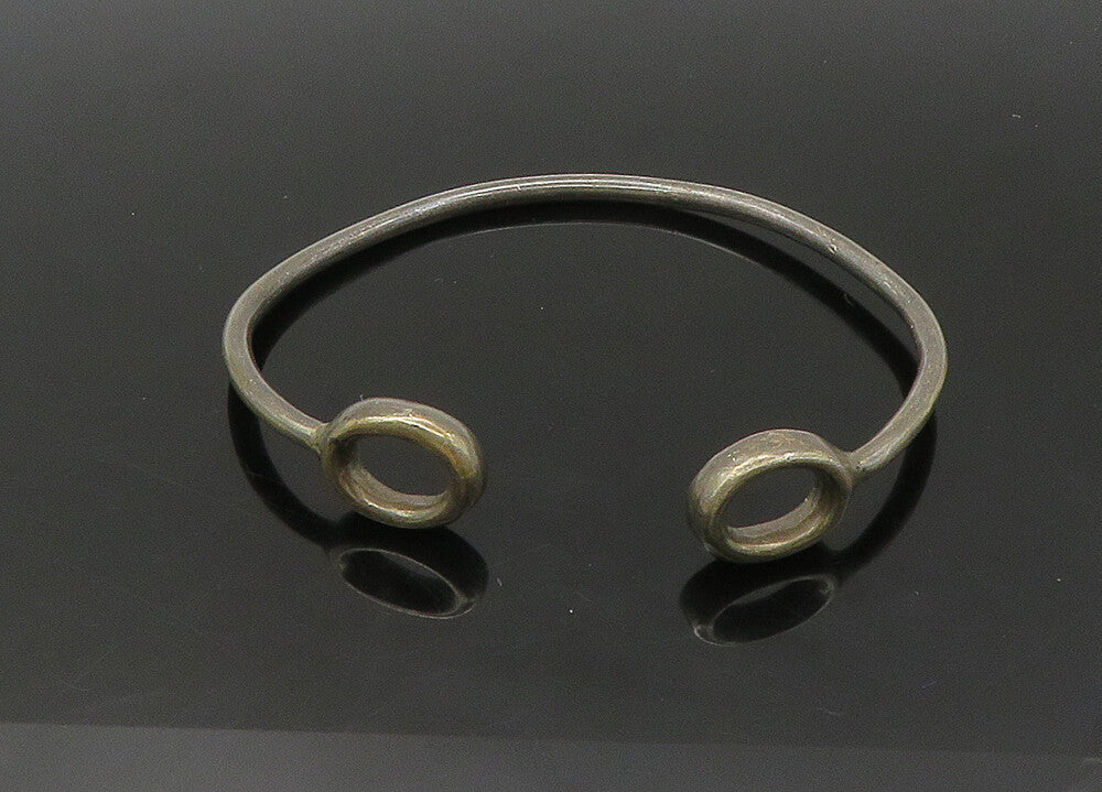 MEXICO 925 Silver  Vintage Dark Tone Oval Ends Smooth Cuff Bracelet  BT8805