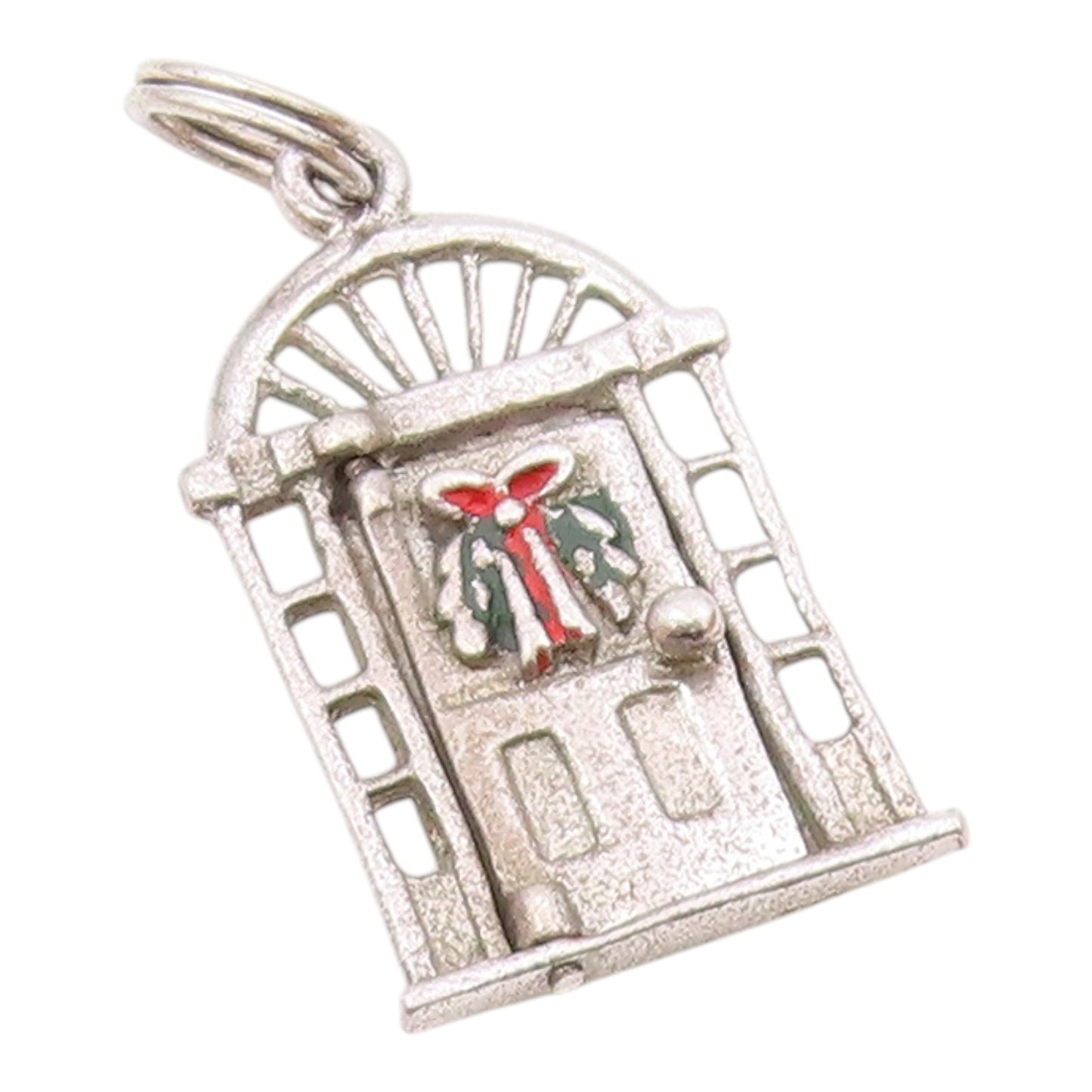 925 Sterling Silver  Vintage Christmas Wreath Door Pendant (OPENS)  PT18891