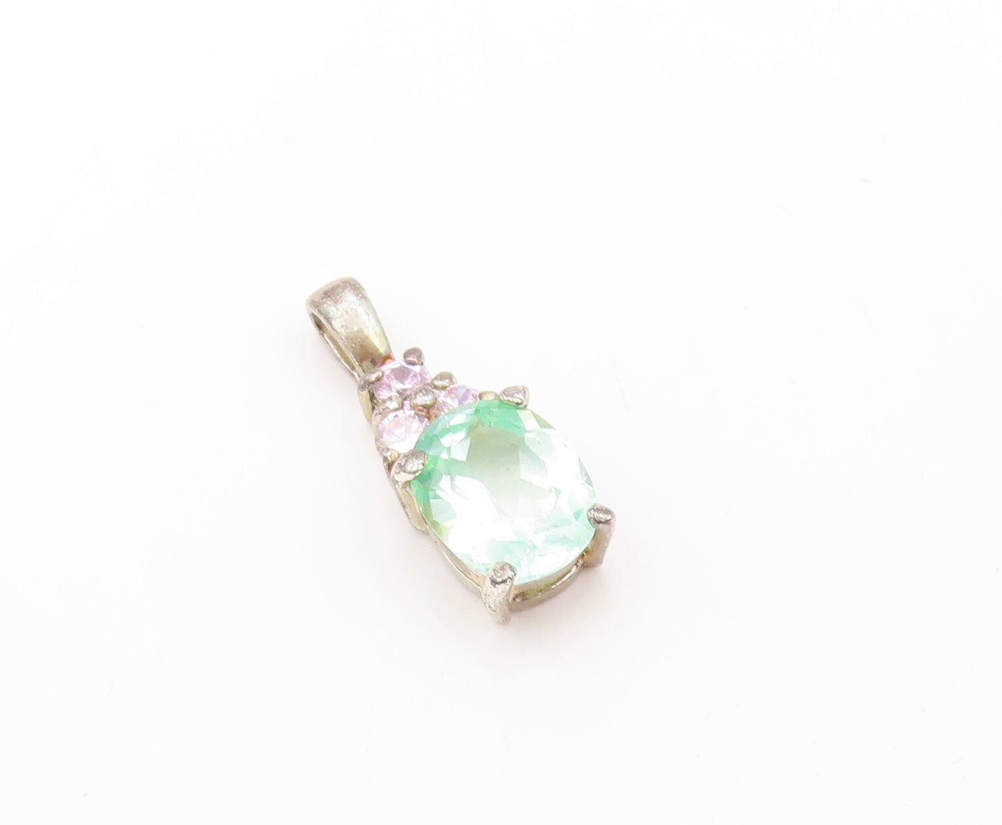 925 Sterling Silver Vintage Pendant Minimalist 2 Tone CZ Inlay  PT23609