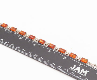 925 Sterling Silver  Vintage Multiple Honey Amber Square Link Bracelet BT10065