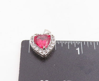 925 Sterling Silver Vintage Pendant CZ & Halo Topaz Love Heart Charm  PT25433