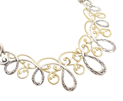 CAROLYN POLLACK 925 Sterling Silver  Vintage Two Tone Swirly  Necklace  NE4097