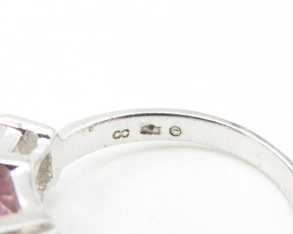 925 Sterling Silver  Pink & White Cubic Zirconia Shiny Band Ring Sz 6  RG11181