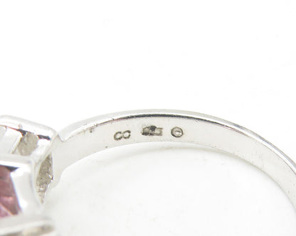 925 Sterling Silver  Pink & White Cubic Zirconia Shiny Band Ring Sz 6  RG11181