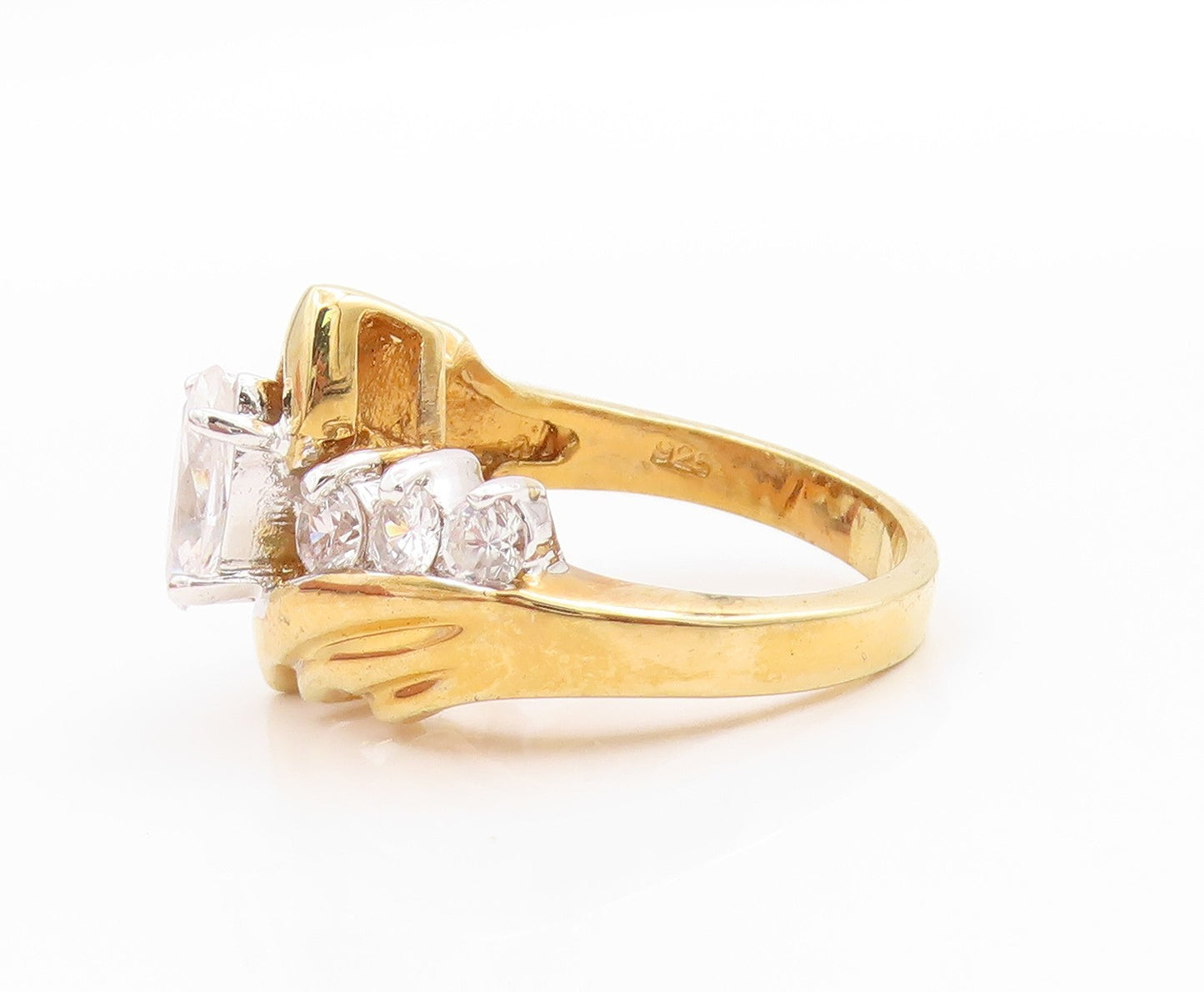 925 Sterling Silver Vintage Ring EDCO Gold Plated Designer CZ  Sz 8.5  RG33413