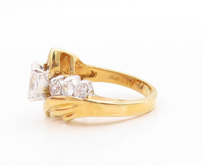 925 Sterling Silver Vintage Ring EDCO Gold Plated Designer CZ  Sz 8.5  RG33413