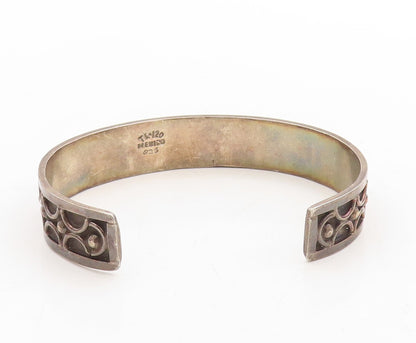 925 Sterling Silver Vintage Bracelet MEXICO Semi Circles Carved Cuff  BT10956