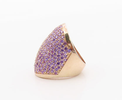 925 Sterling Silver Vintage Ring Gold Plated Amethyst Cluster  Sz 6.5  RG36403