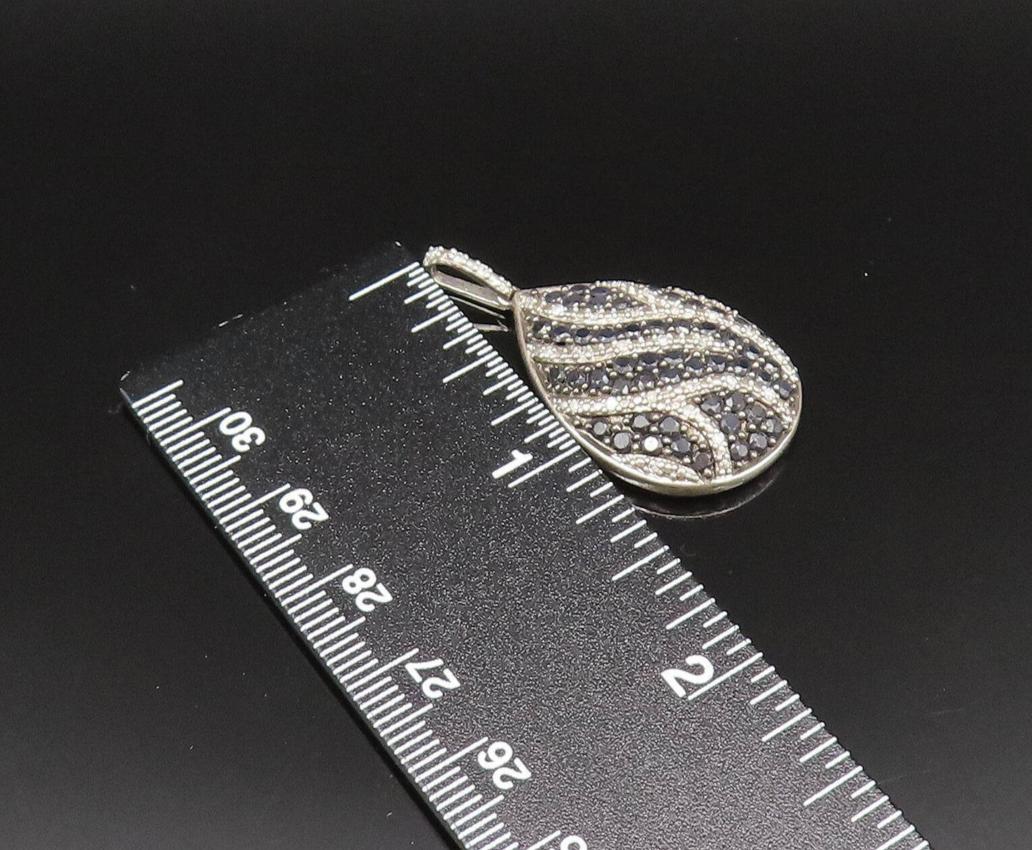925 Silver  Vintage Genuine Diamonds & Black Spinel Pear Shape Pendant PT21167