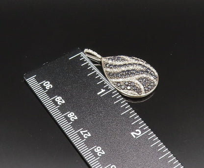 925 Silver  Vintage Genuine Diamonds & Black Spinel Pear Shape Pendant PT21167