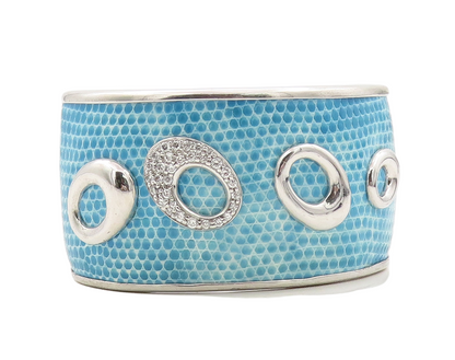 925 Sterling Silver Vintage Bracelet Enameled CZ Inlay Ovals Cuff BT10909
