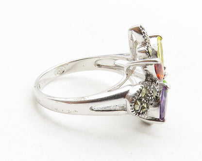 925 Silver  Topaz Amethyst Peridot & Marcasite Cocktail Ring Sz 6  RG13219