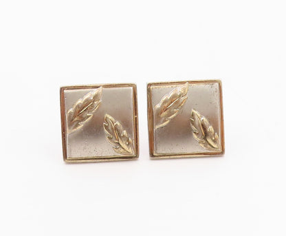 SWANK 925 Sterling Silver  Vintage Two Tone Floral Leaves Cufflinks  TR2797