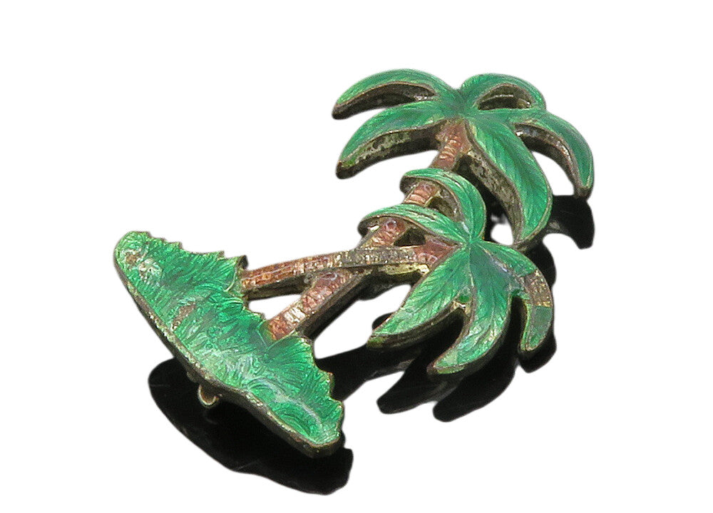 925 Sterling Silver  Vintage Enamel Coated Palm Trees Brooch Pin  BP5643