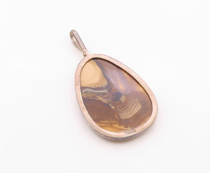 OBSIDIAN 925 Sterling Silver  Vintage Brown Jasper Large Pendant  PT17170