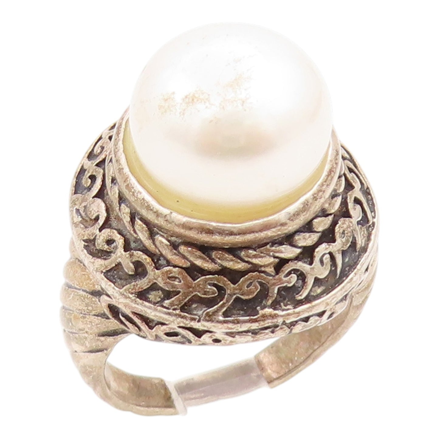 925 Sterling Silver Vintage Ring Classic Pearl Statement Band  Sz 6  RG35859